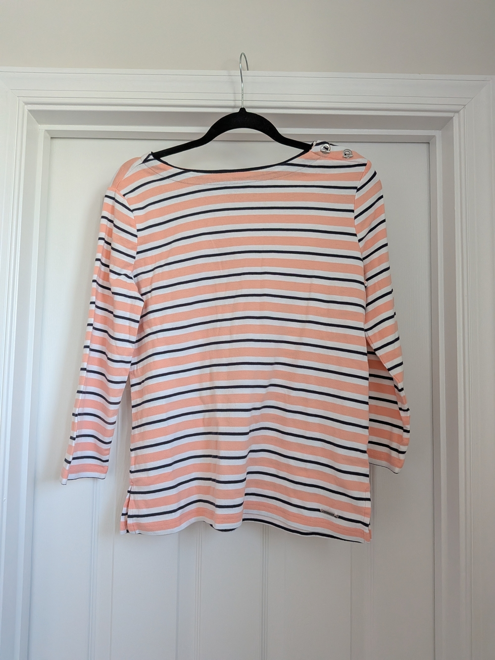 Nautica Peach White and Black Striped Boatneck Top